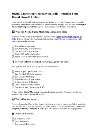 Digital Marketing Company in India – Fueling Your Brand Growth Online