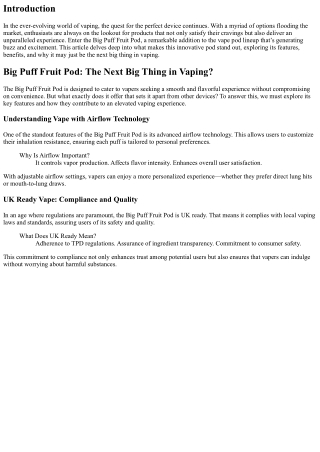 Big Puff Fruit Pod: The Next Big Thing in Vaping?