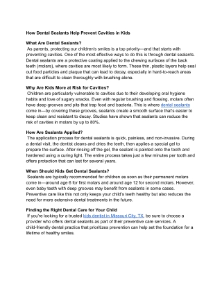 How Dental Sealants Help Prevent Cavities in Kids