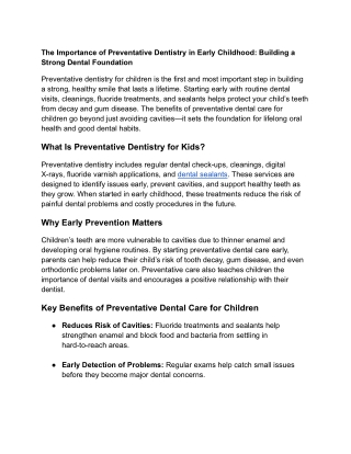 The Importance of Preventative Dentistry in Early Childhood_ Building a Strong Dental Foundation
