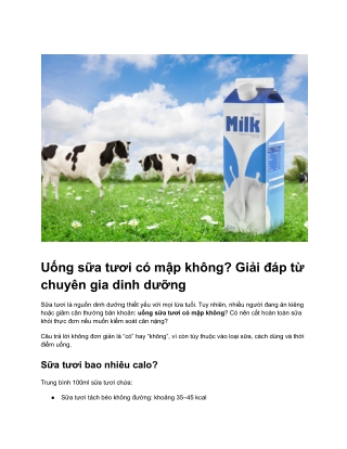 uống sữa tươi có mập không_