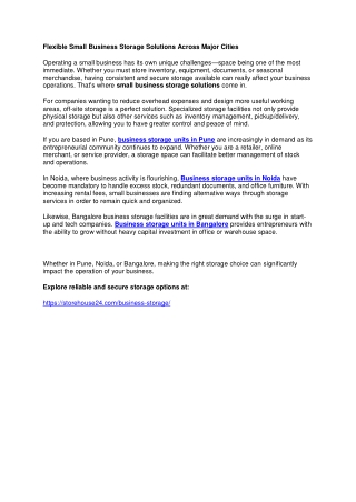 Flexible Small Business Storage Solutions Across Major Cities