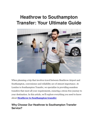 Efficient Heathrow to Southampton Transfer – London to Southampton Transfer