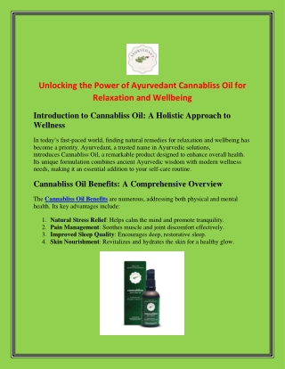 Unlocking the Power of Ayurvedant Cannabliss Oil for Relaxation and Wellbeing