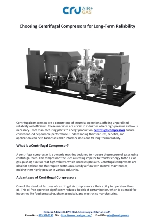 Choosing Centrifugal Compressors for Long-Term Reliability