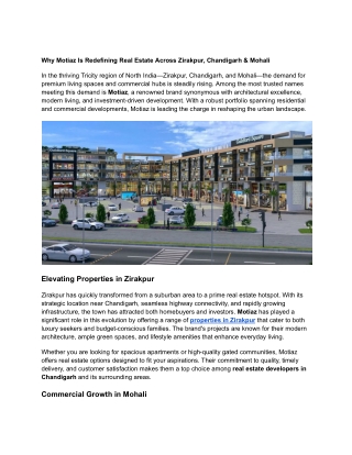 Why Motiaz Is Redefining Real Estate Across Zirakpur, Chandigarh & Mohali