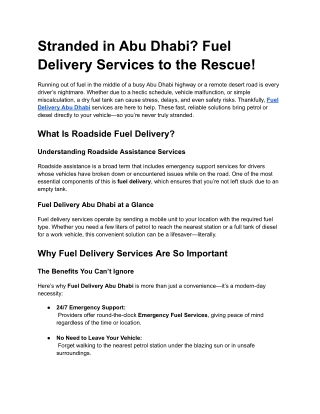 Stranded in Abu Dhabi? Fuel Delivery Services to the Rescue!