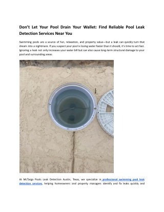 Don’t Let Your Pool Drain Your Wallet: Find Reliable Pool Leak Detection Service
