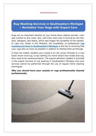 Rug Washing Services in Southeastern Michigan – Revitalize Your Rugs with Expert