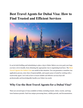 Best Travel Agents for Dubai Visa How to Find Trusted and Efficient Services