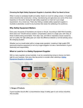 Safety equipment supplier Australia