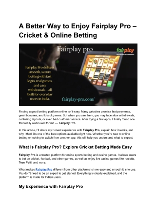 A Better Way to Enjoy Fairplay Pro – Cricket & Online Betting