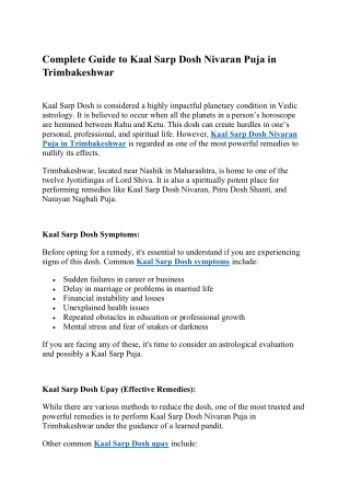 Complete Guide to Kaal Sarp Dosh Nivaran Puja in Trimbakeshwar