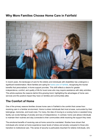 Why More Families Choose Home Care in Fairfield