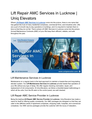 Lift Repair AMC Services in Lucknow _ Uniq Elevators