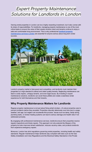 Landlord Property Maintenance Services You Can Trust