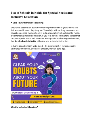 List of Schools in Noida for Special Needs and Inclusive Education