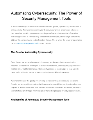 Automating Cybersecurity: The Power of Security Management Tools