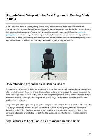 Upgrade Your Setup with the Best Ergonomic Gaming Chair in India