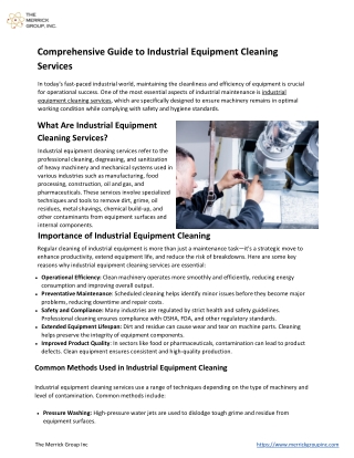 Industrial Equipment Cleaning Services