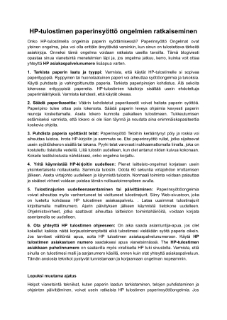 HP-tulostimen paperinsyöttö ongelmien ratkaiseminen