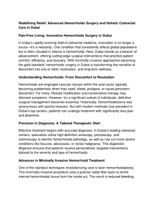 Redefining Relief: Advanced Hemorrhoids Surgery and Holistic Colorectal Care in