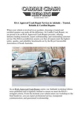 Raa Approved Crash Repair