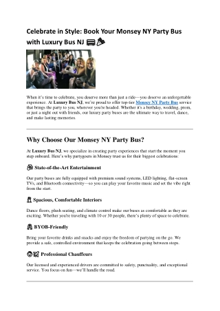 Celebrate in Style: Book Your Monsey NY Party Bus with Luxury Bus NJ