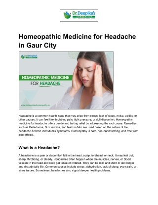 Homeopathic Medicine for Headache in Gaur City