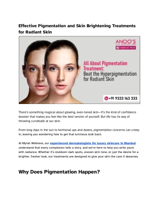Effective Pigmentation and Skin Brightening Treatments for Radiant Skin