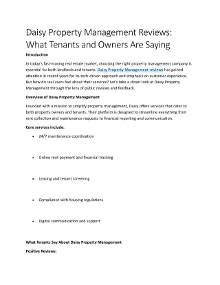 Daisy Property Management Reviews