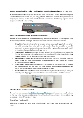 Winter Prep Checklist Why Combi Boiler Servicing in Winchester is Step One