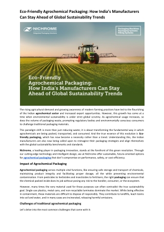 Eco-Friendly Agrochemical Packaging How India’s Manufacturers Can Stay Ahead of Global Sustainability Trends