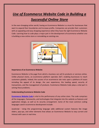 Use of Ecommerce Website Code in Building a Successful Online Store