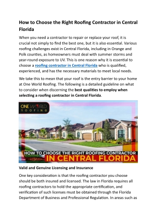How to Choose the Right Roofing Contractor in Central Florida