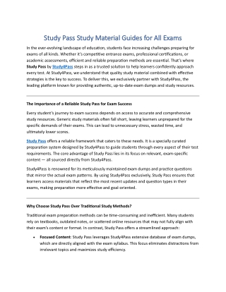 Study Pass Efficient Learning for Certification Exams