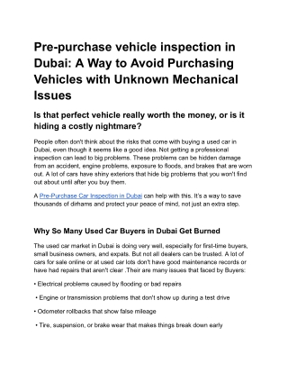 "Pre-purchase vehicle inspection in Dubai: A Way to Avoid Purchasing Vehicles wi