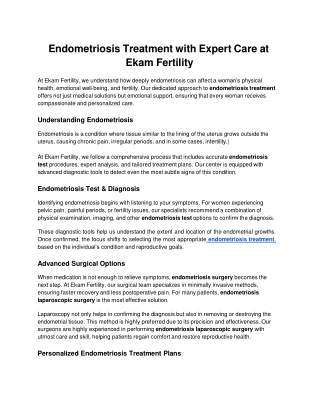 Endometriosis Treatment with Expert Care at Ekam Fertility