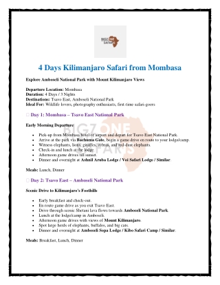4 Days Kilimanjaro Safari from Mombasa
