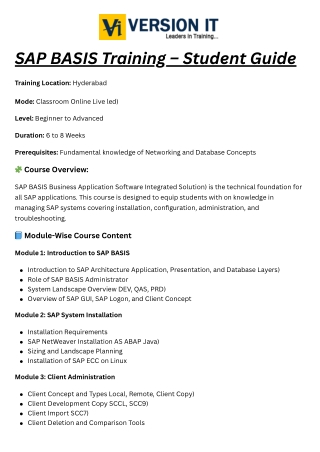 SAP BASIS Training – Student Guide