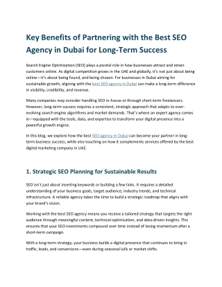 Key Benefits of Partnering with the Best SEO Agency in Dubai for Long-Term Success
