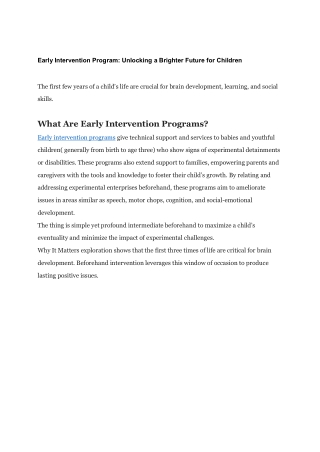 Early Intervention Programs: Supporting Child Development and Family Success
