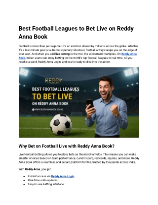 Best Football Leagues to Bet Live on Reddy Anna Book