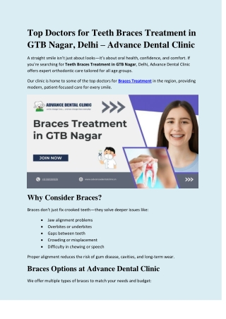 Braces Treatment in GTB Nagar - Advance Dental Clinic