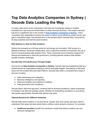Top Data Analytics Companies in Sydney _ Decode Data Leading the Way