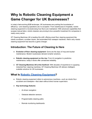 Why Robotic Cleaning Equipment Is a Game Changer for UK Businesses