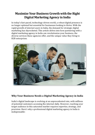 Maximize Your Business Growth with the Right Digital Marketing Agency in India