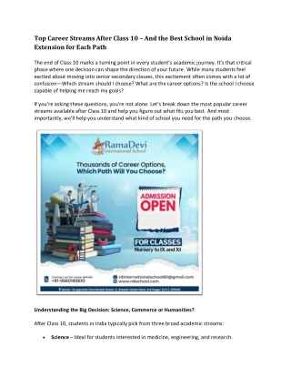 Top Career Streams After Class 10 – And the Best School in Noida Extension for E