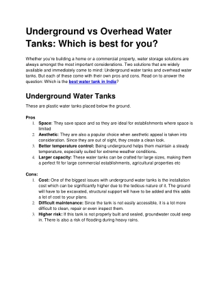 Underground vs Overhead Water Tanks: Which is best for you?