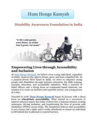 Hum Honge Kamyab Disability Foundation in India